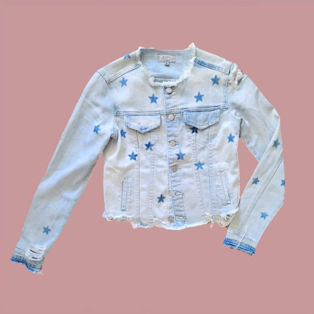 Girls' Tractr Star Print Deconstructed Denim Jacket 8/10Y